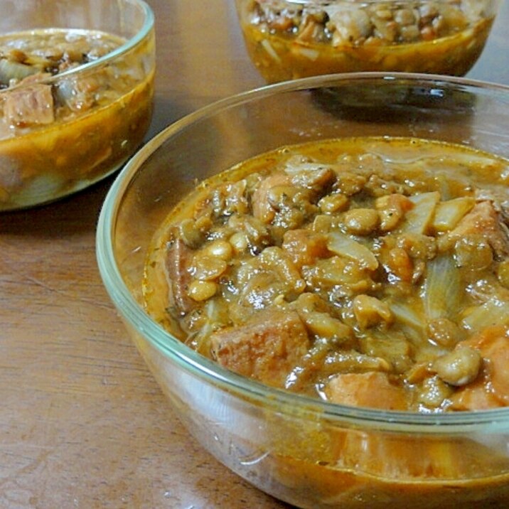 煮込むだけ~♪簡単レンズ豆のトマトバジル煮込み